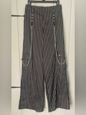 Hot Topic Striped Black Wide-Leg Pants with Chain Detail size S